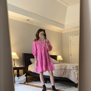 Pink Casual Sundress with Bishop Sleeves